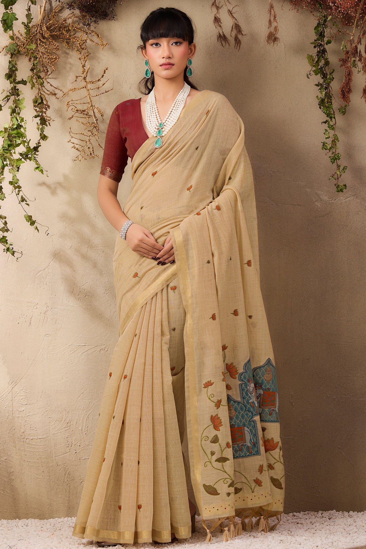 Beige Woven Munga Cotton Saree-SAR11219_1_SareeButa.com