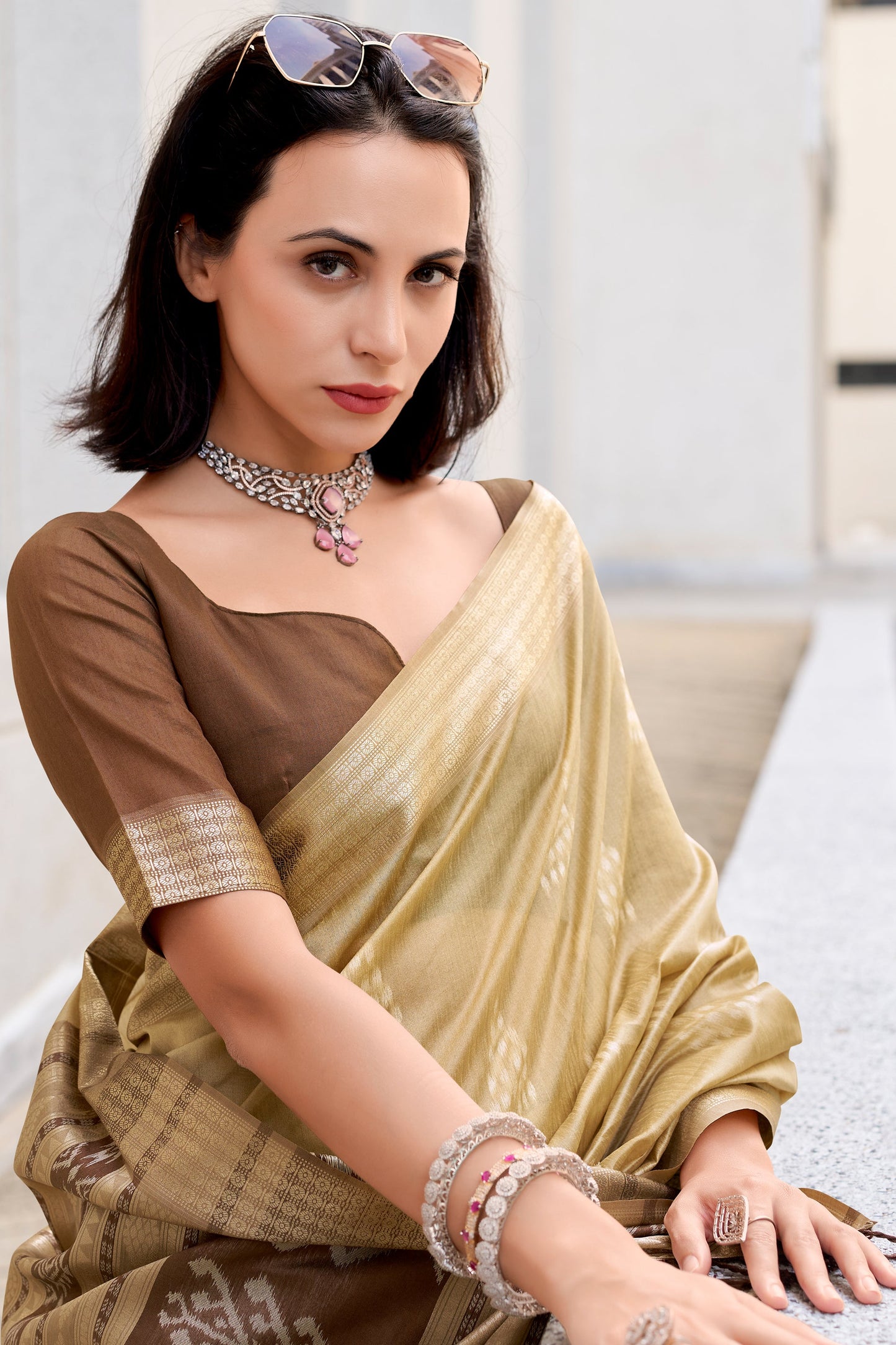 Beige Woven Rayon Silk Saree-ZB133845_2_SareeButa.com