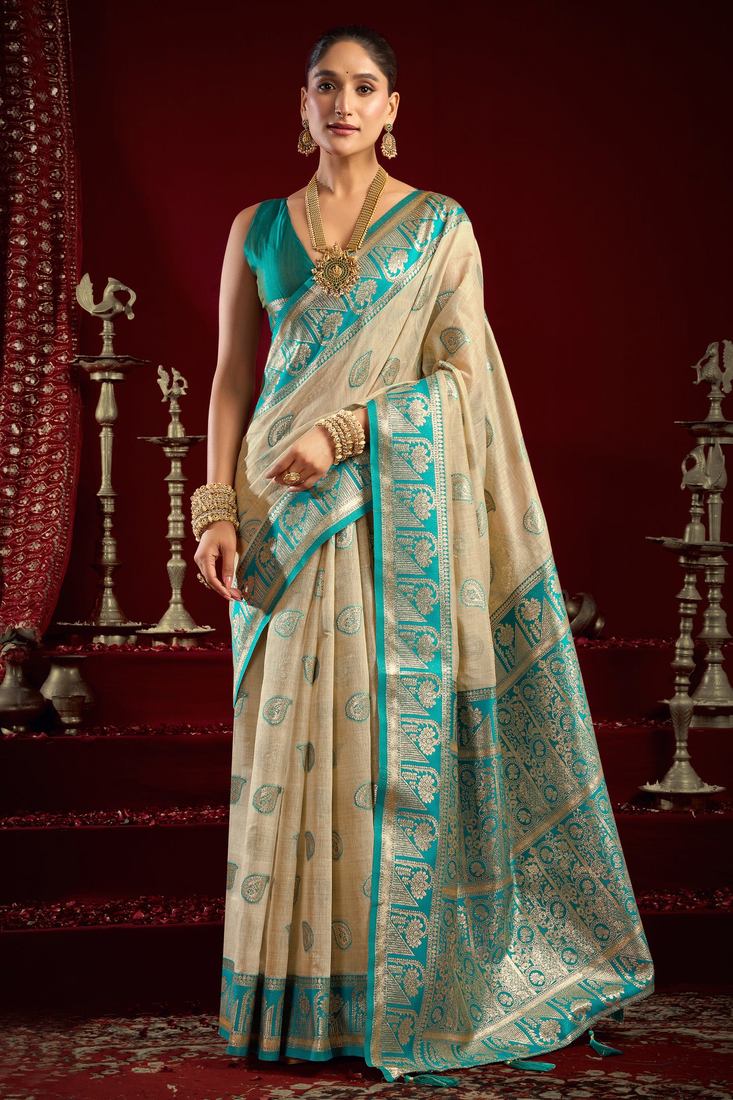 Beige Woven Silk Saree-SAR12633_1_SareeButa.com