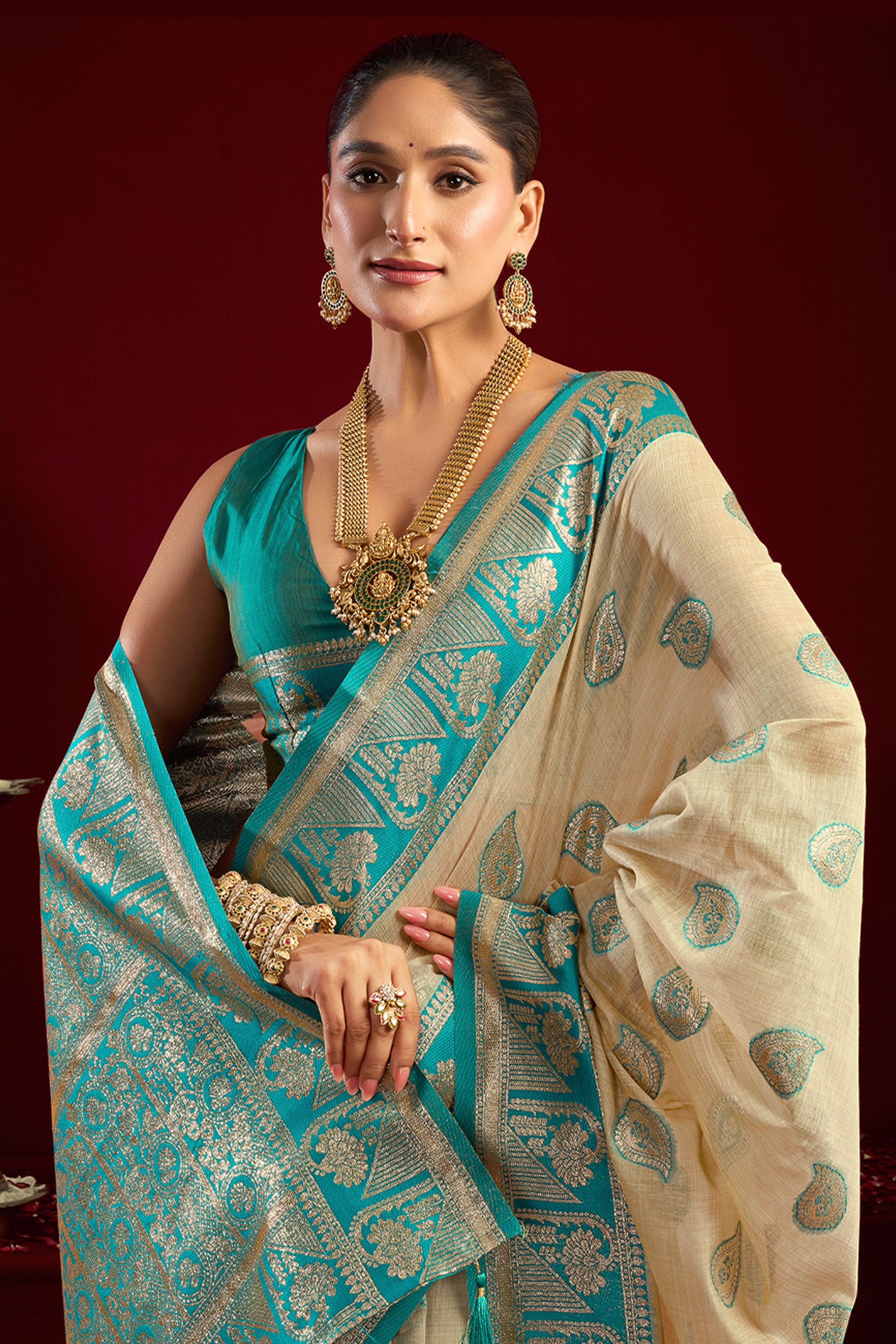 Beige Woven Silk Saree-SAR12633_2_SareeButa.com