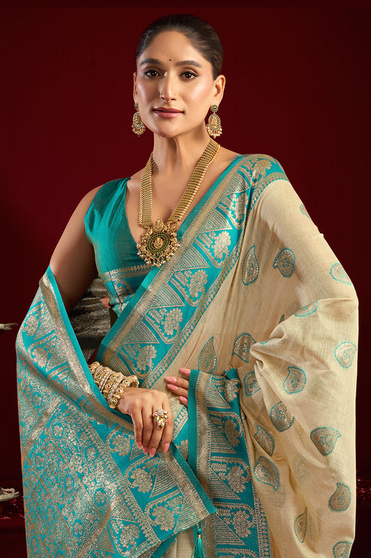 Beige Woven Silk Saree-SAR12633_2_SareeButa.com