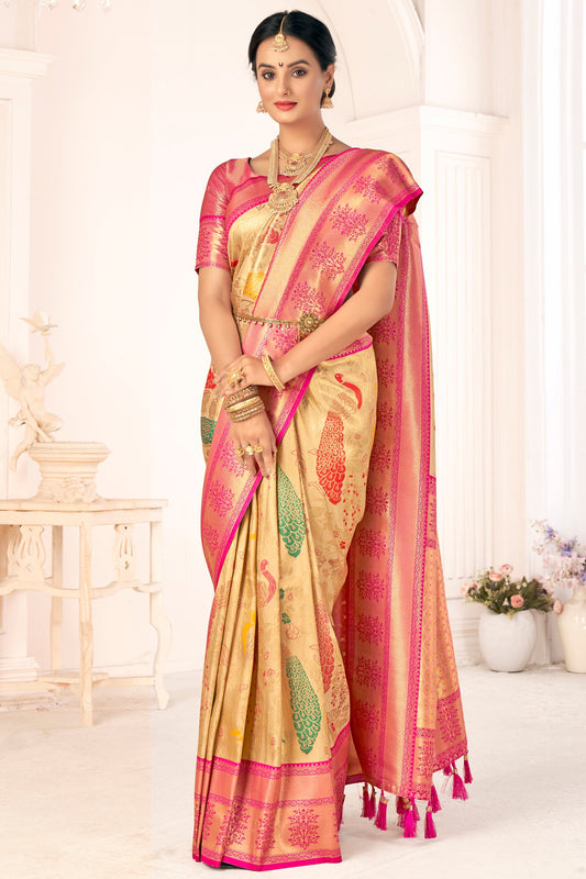 Beige Woven Silk Saree-ZB132402_1