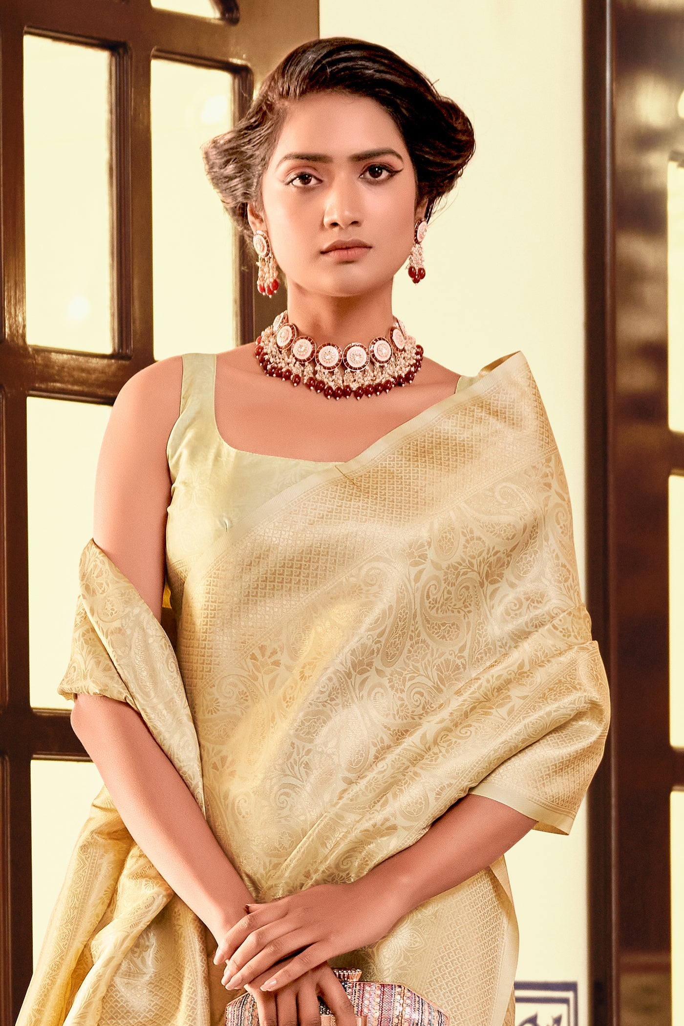 Beige Woven Silk Saree-ZB134148_2_SareeButa.com