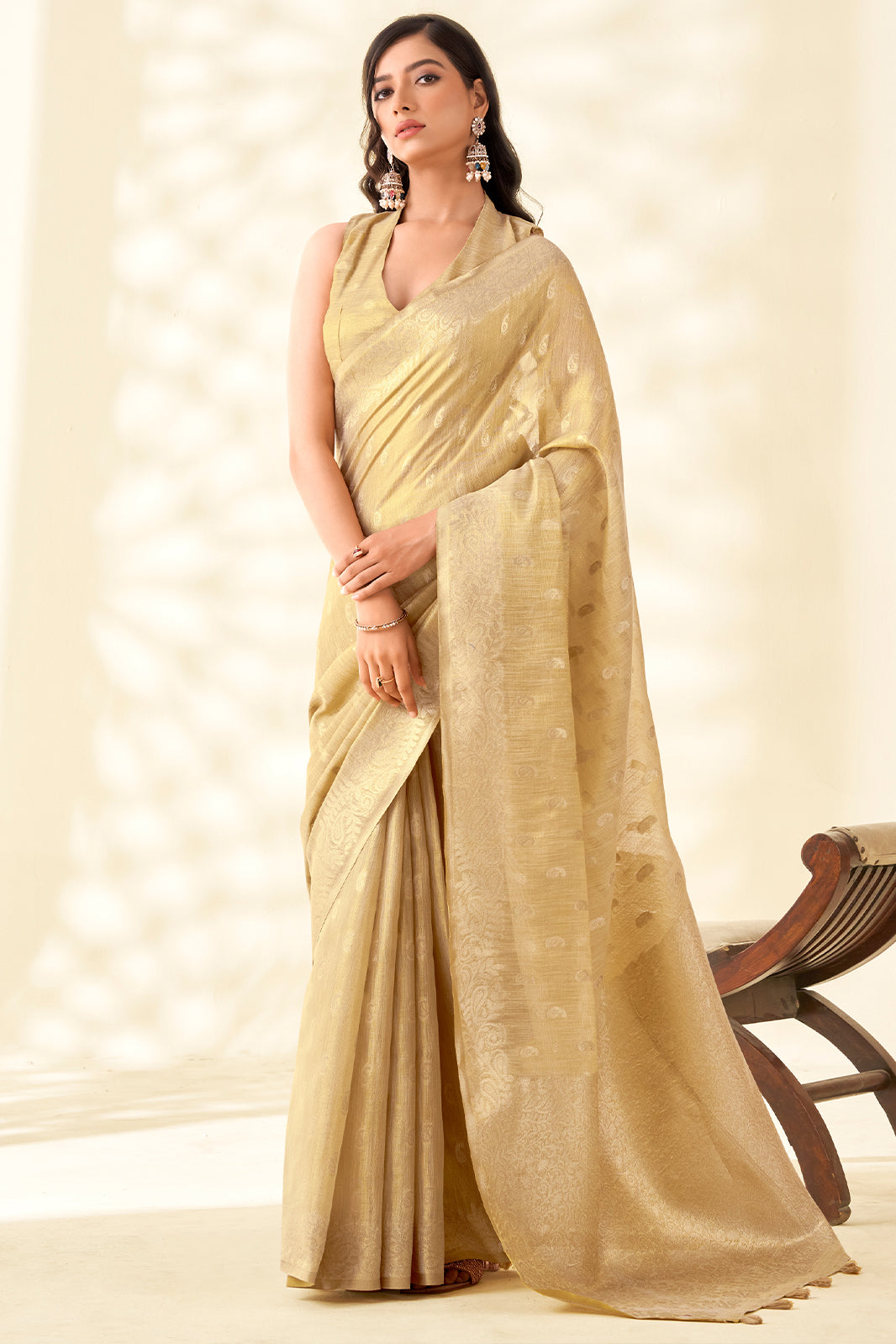 Beige Woven Tissue Silk Saree-SAR10002_1_SareeButa.com