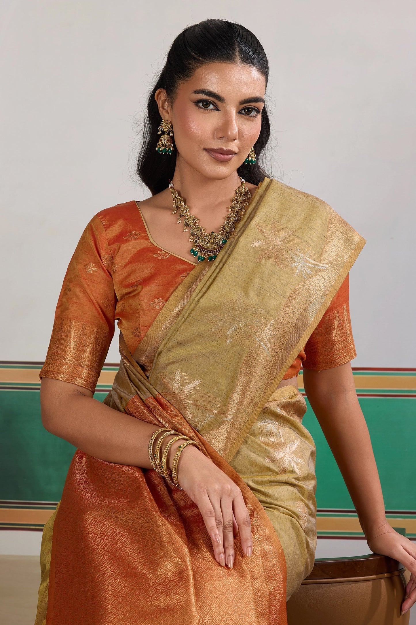 Beige Woven Tussar Silk Saree-SAR11200_2_SareeButa.com