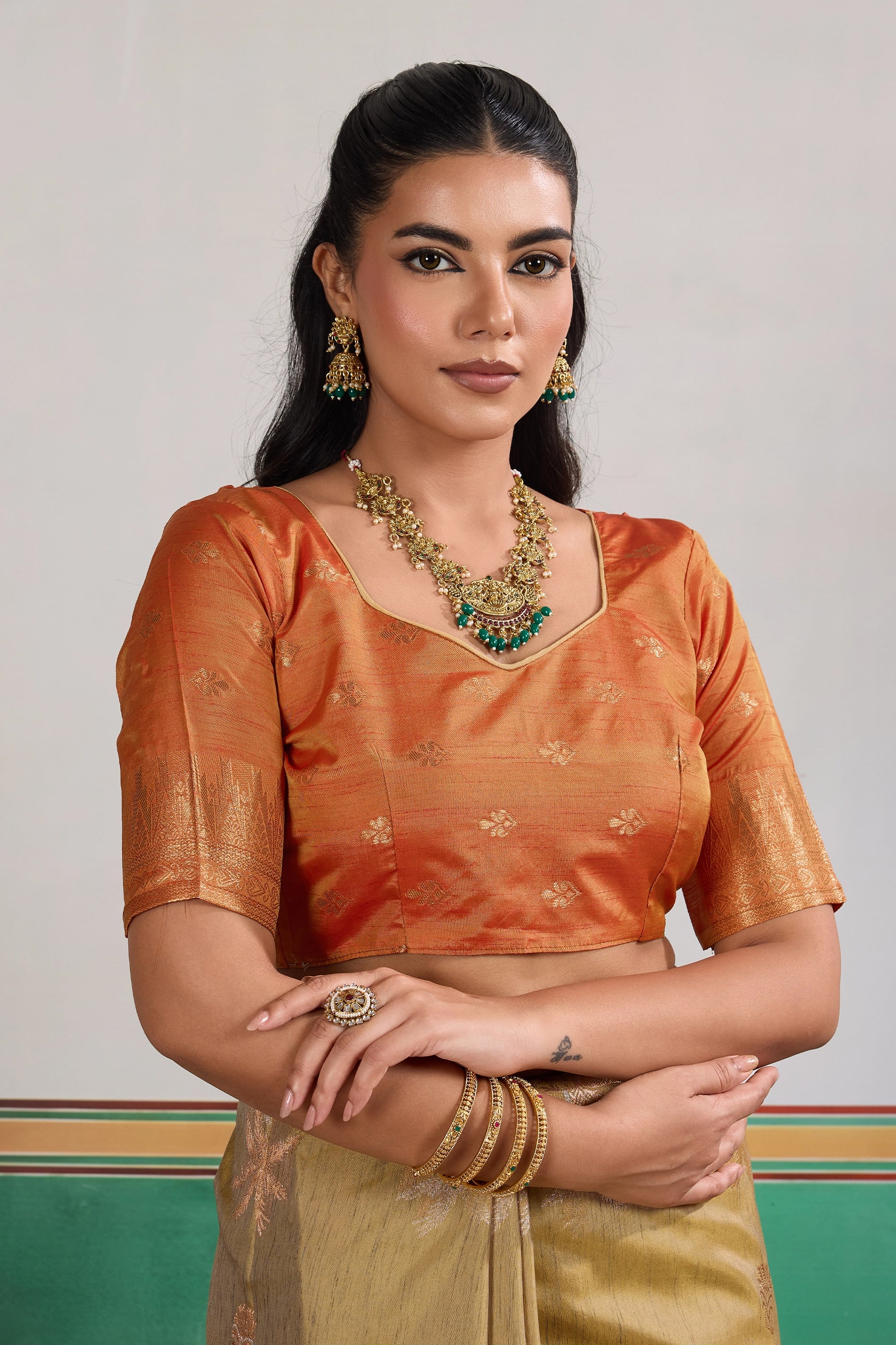 Beige Woven Tussar Silk Saree-SAR11200_3_SareeButa.com