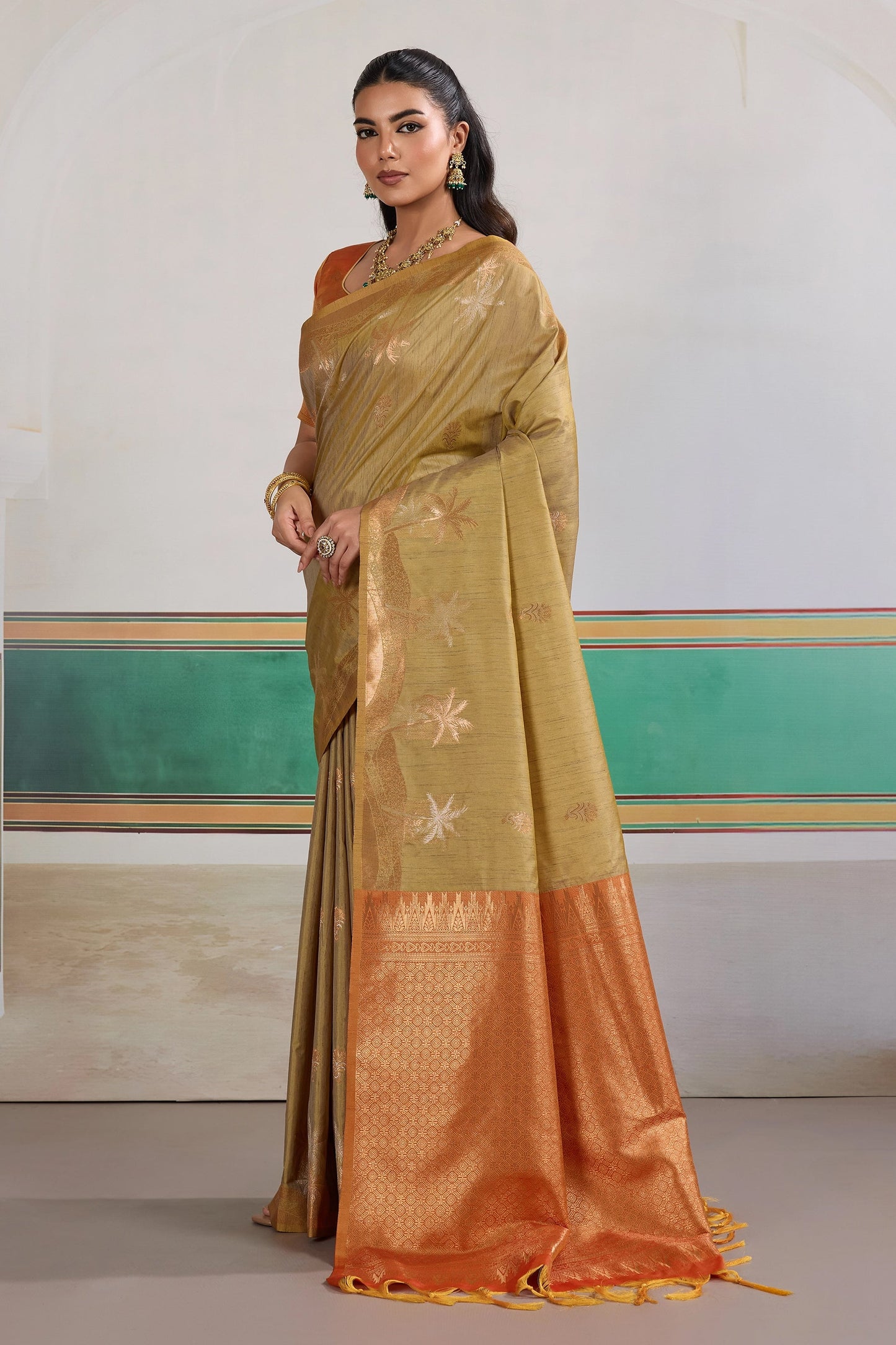 Beige Woven Tussar Silk Saree-SAR11200_4_SareeButa.com