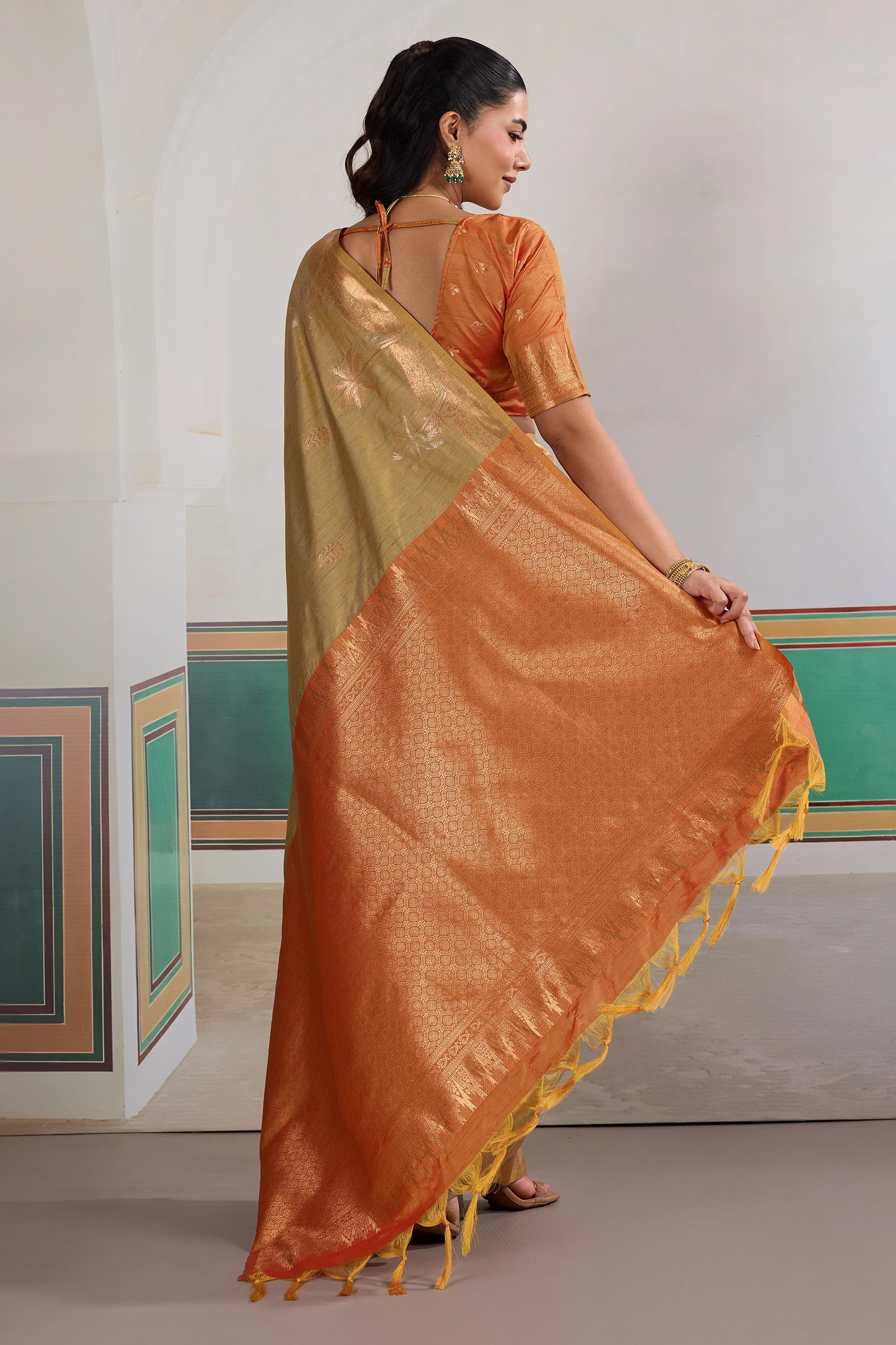 Beige Woven Tussar Silk Saree-SAR11200_5_SareeButa.com