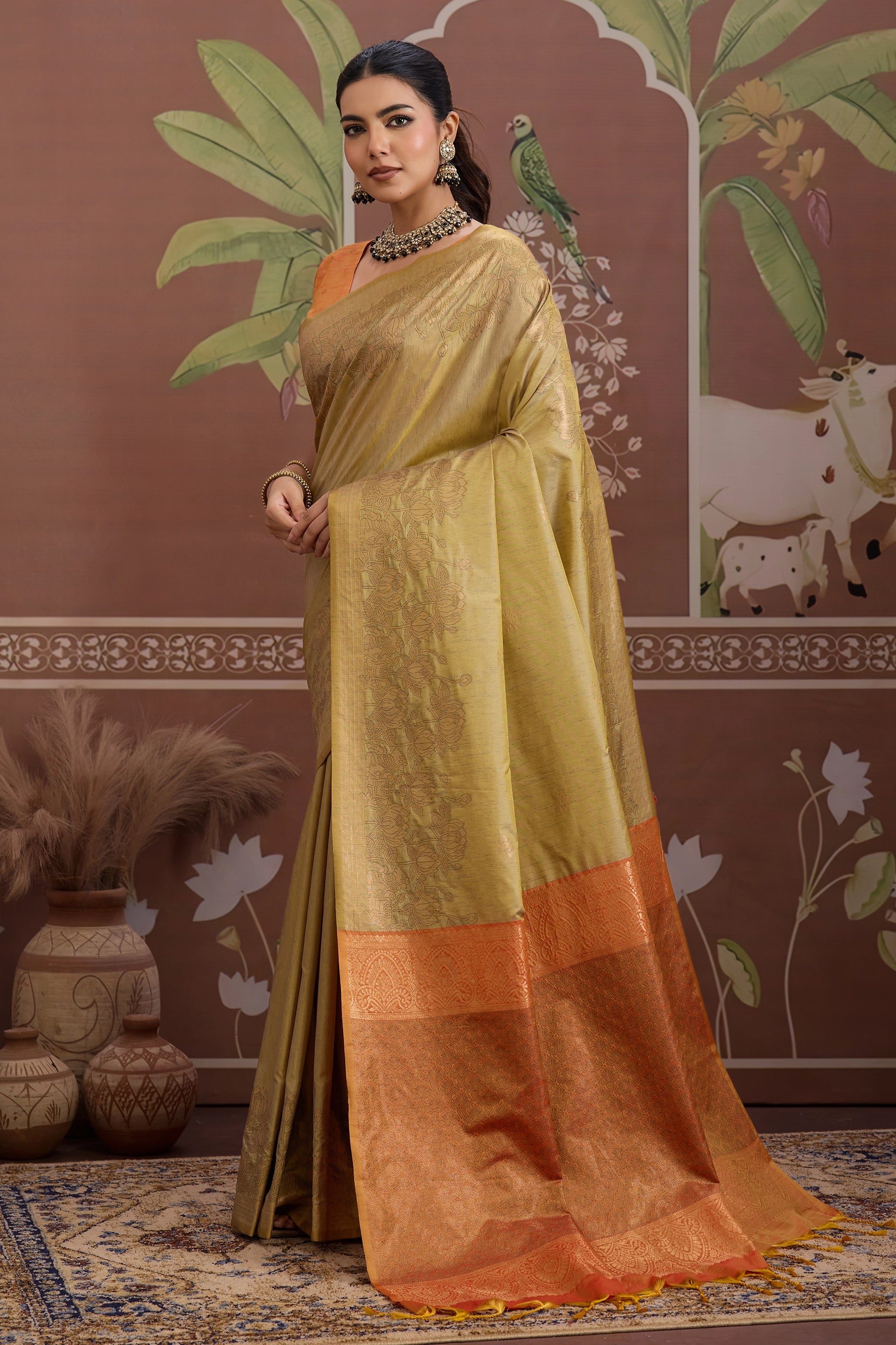 Beige Woven Tussar Silk Saree-SAR12310_1_SareeButa.com