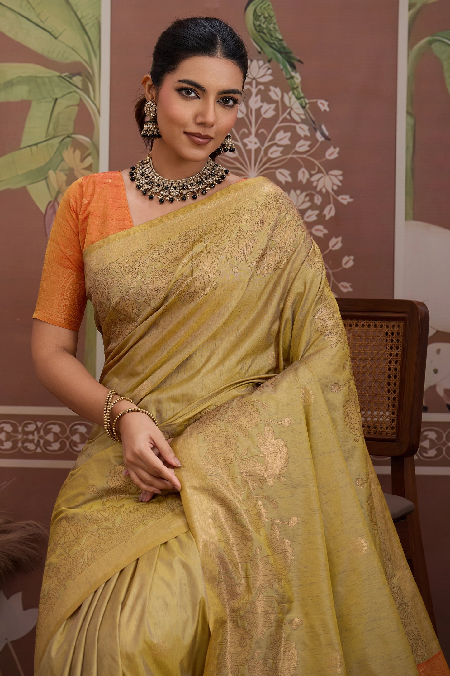 Beige Woven Tussar Silk Saree-SAR12310_2_SareeButa.com