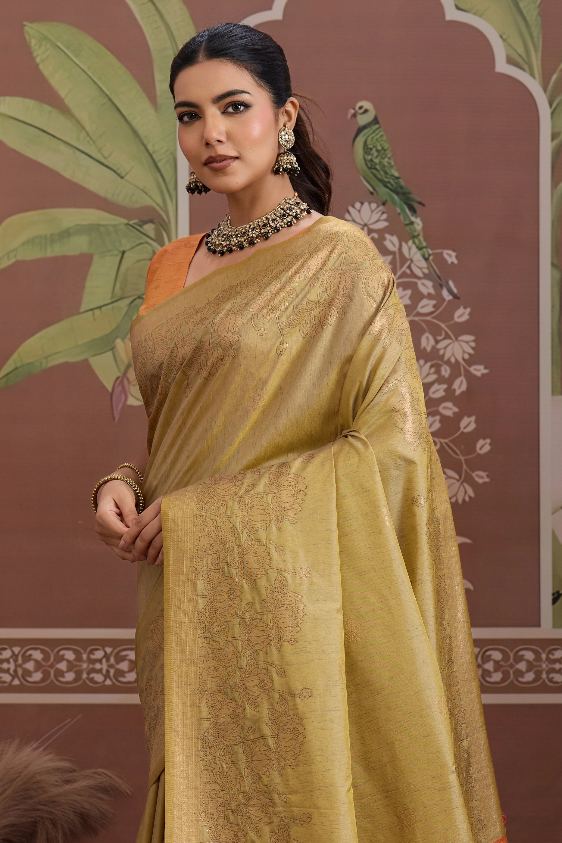 Beige Woven Tussar Silk Saree-SAR12310_4_SareeButa.com