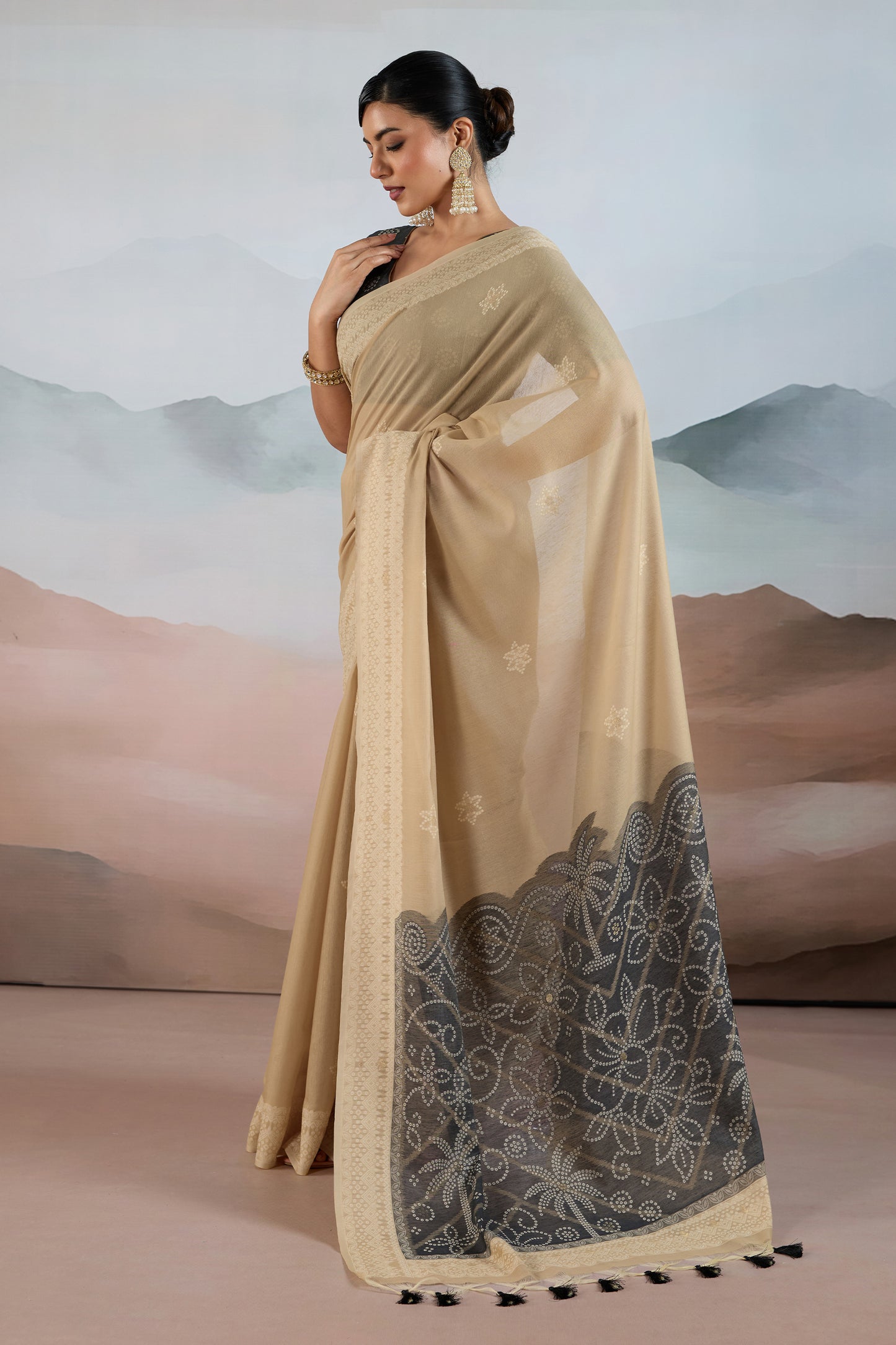 Beige Woven Viscose Cotton Saree-SAR12303_3_SareeButa.com