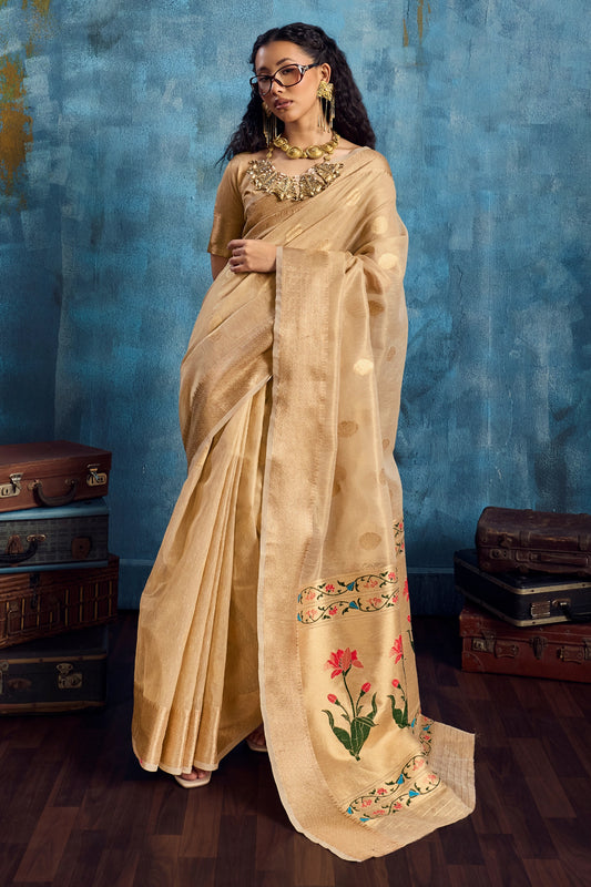 Beige Woven Zari Tissue Saree-SAR12356_1_SareeButa.com