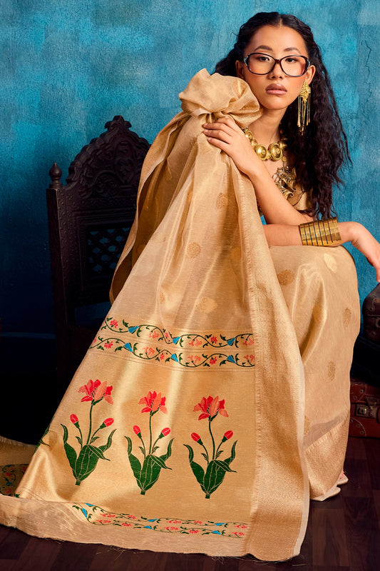 Beige Woven Zari Tissue Saree-SAR12356_2_SareeButa.com