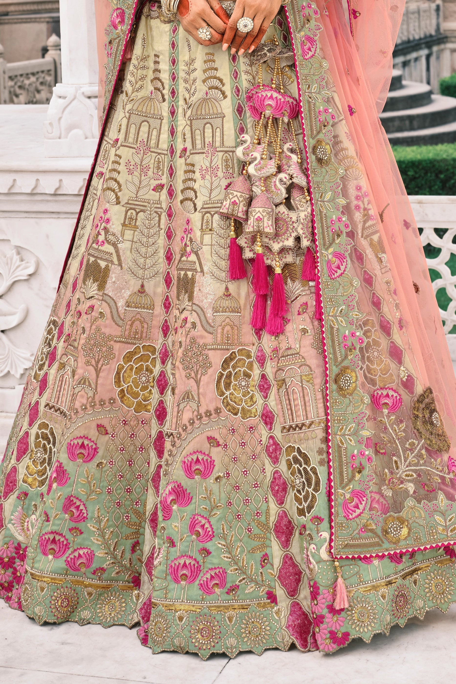 Beige and Pink Semi-Stitched Embroidered Silk Lehenga-SAR10433_4_SareeButa.com