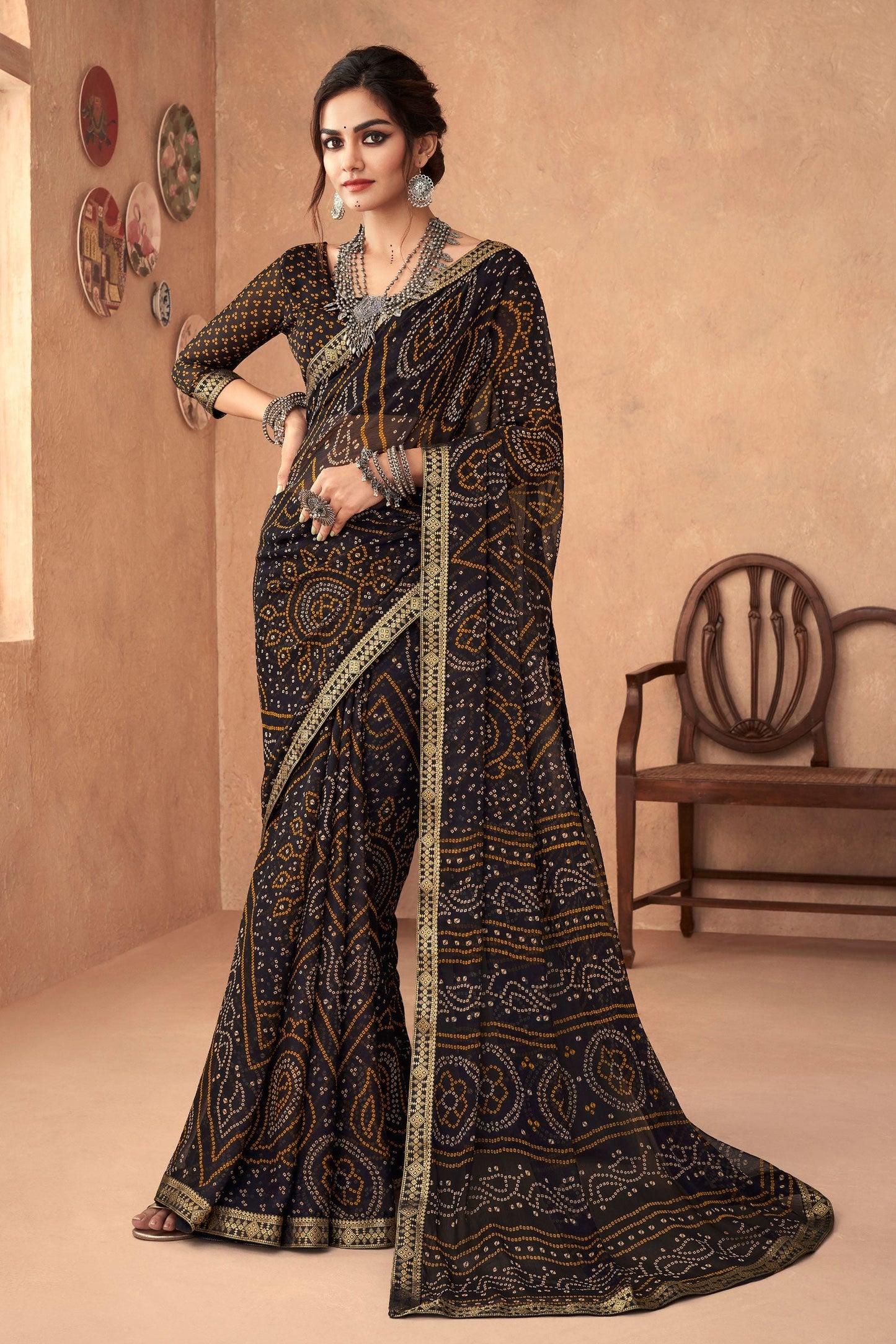 black-chiffon-printed-bandhani-saree-zb131325_1_SareeButa.com