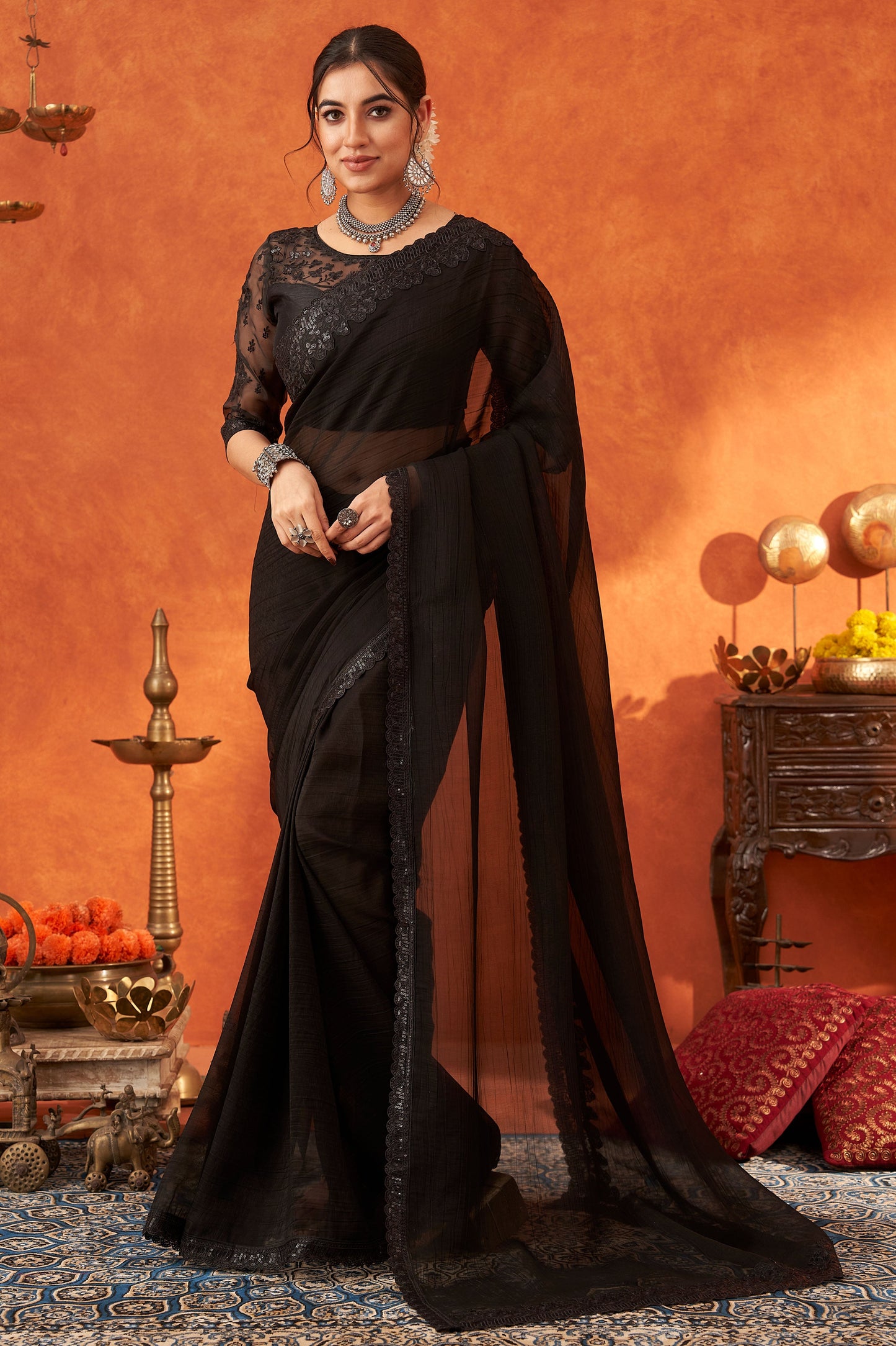 Black Embroidered Chiffon Saree-ZB133010_1_SareeButa.com