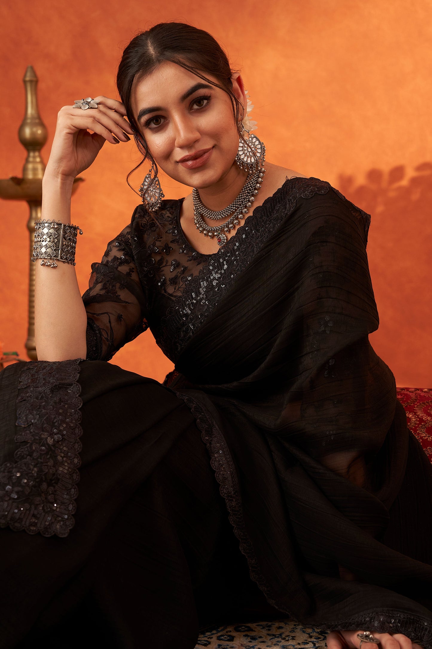 Black Embroidered Chiffon Saree-ZB133010_2_SareeButa.com