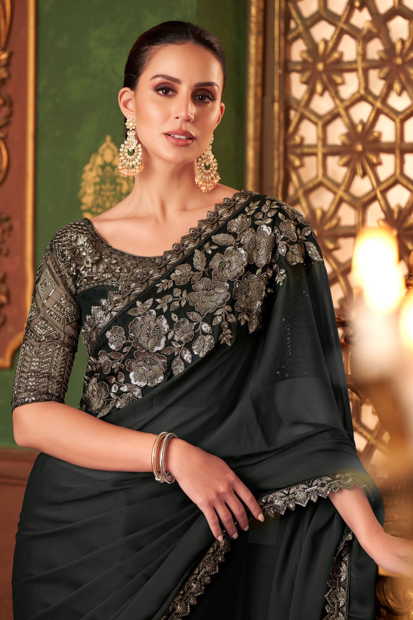Black Embroidered Chiffon Silk Saree-ZB133559_2_SareeButa.com