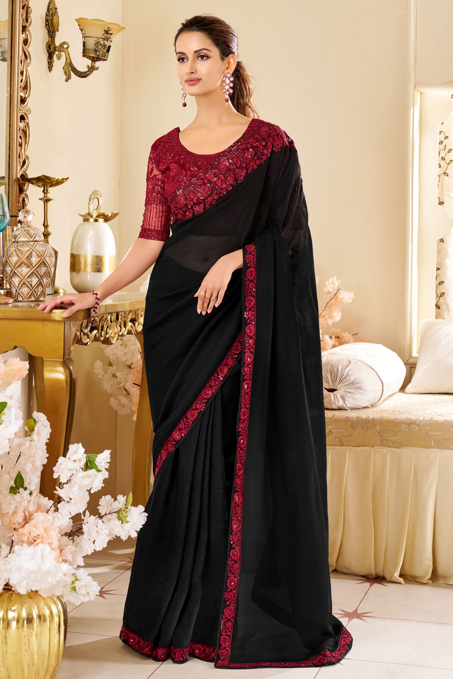 Black Embroidered Shimmer Georgette Saree-ZB133553_1_SareeButa.com