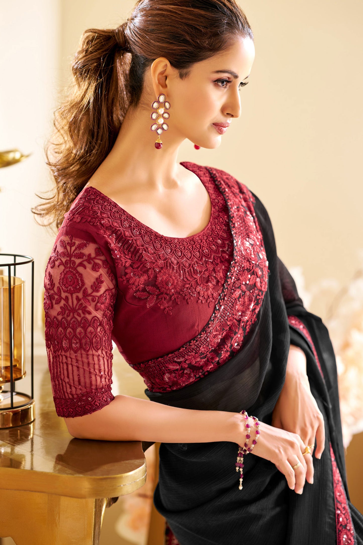 Black Embroidered Shimmer Georgette Saree-ZB133553_2_SareeButa.com