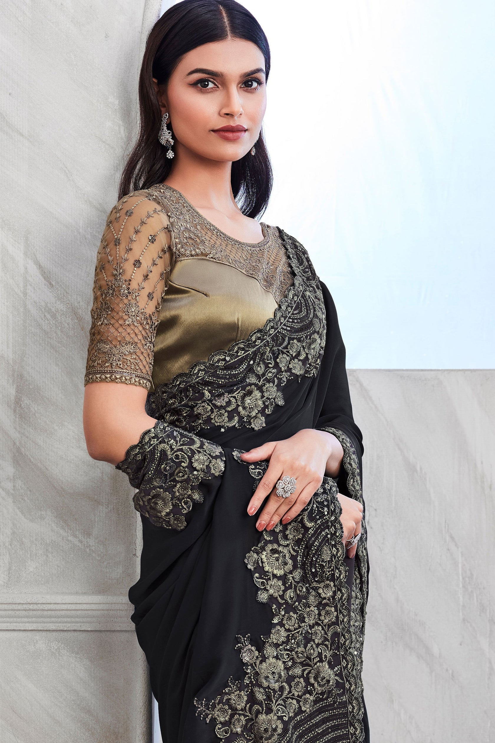Black Warm Silk Saree main image 1