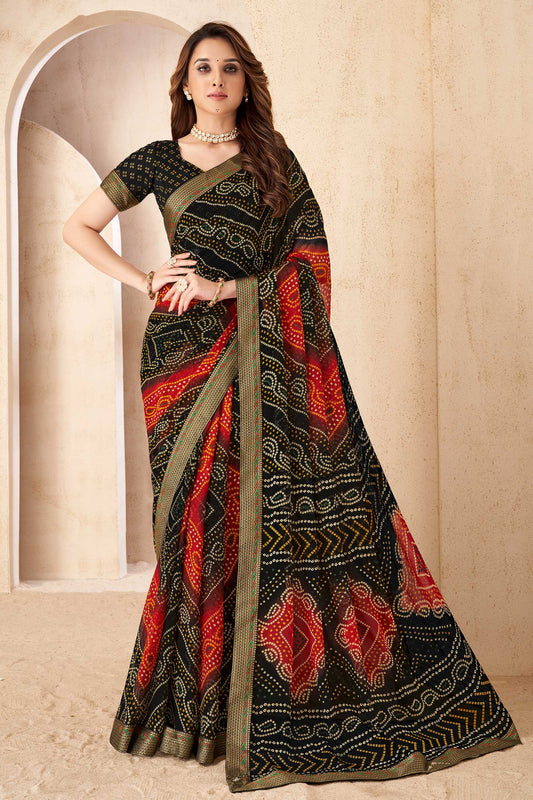 Black Printed Chiffon Bandhani Saree-ZB134681_1_SareeButa.com