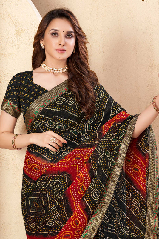 Black Printed Chiffon Bandhani Saree-ZB134681_2_SareeButa.com