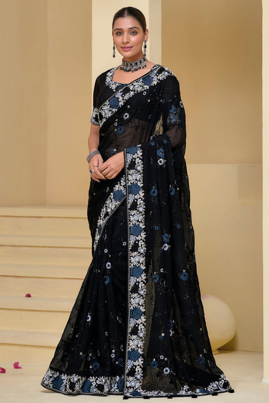 Black Pure Banarasi Tuscany Saree-ZB132780_1