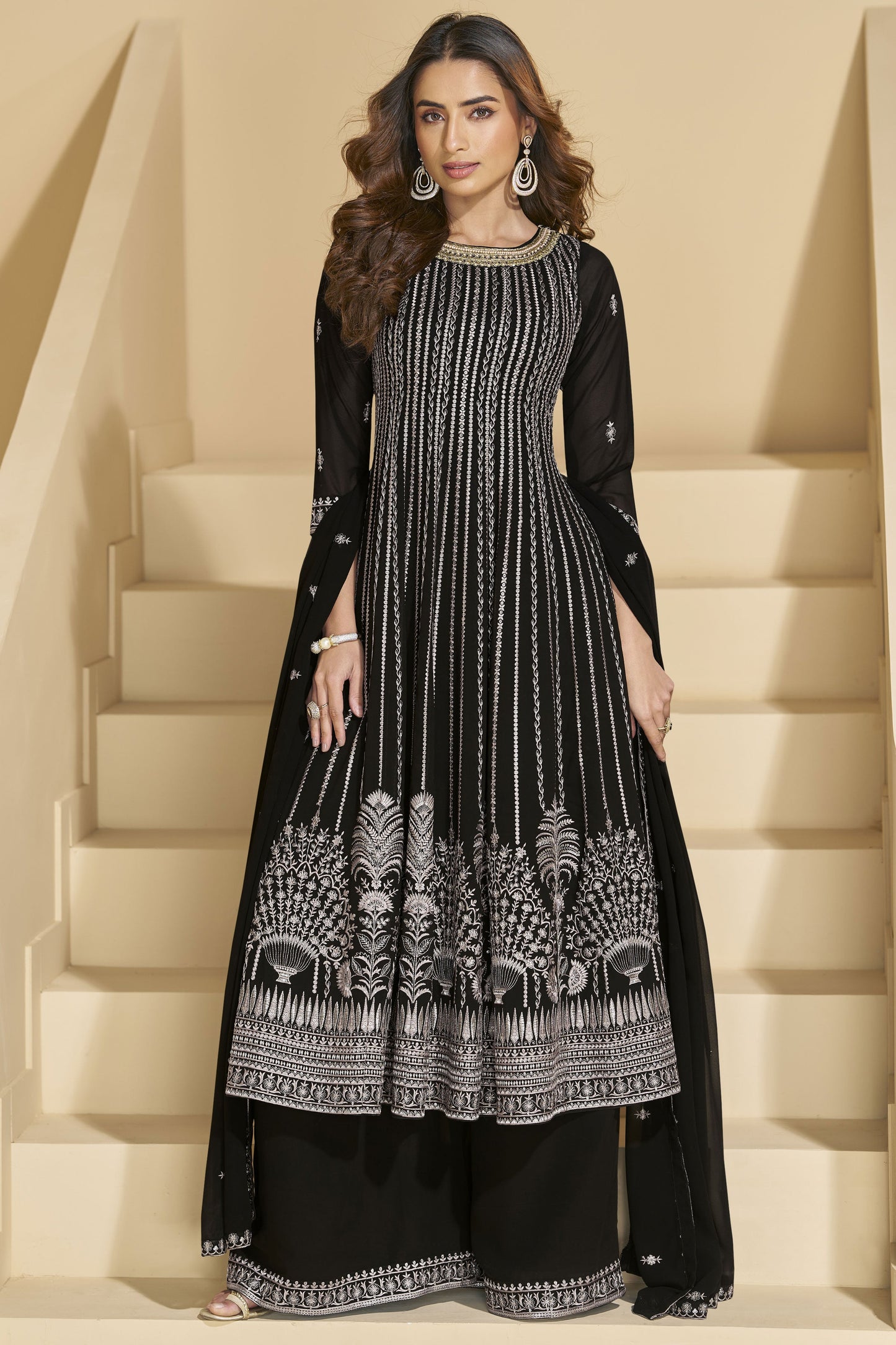 Black Readymade Heavy Work Georgette Suit-SS931_1_SareeButa.com