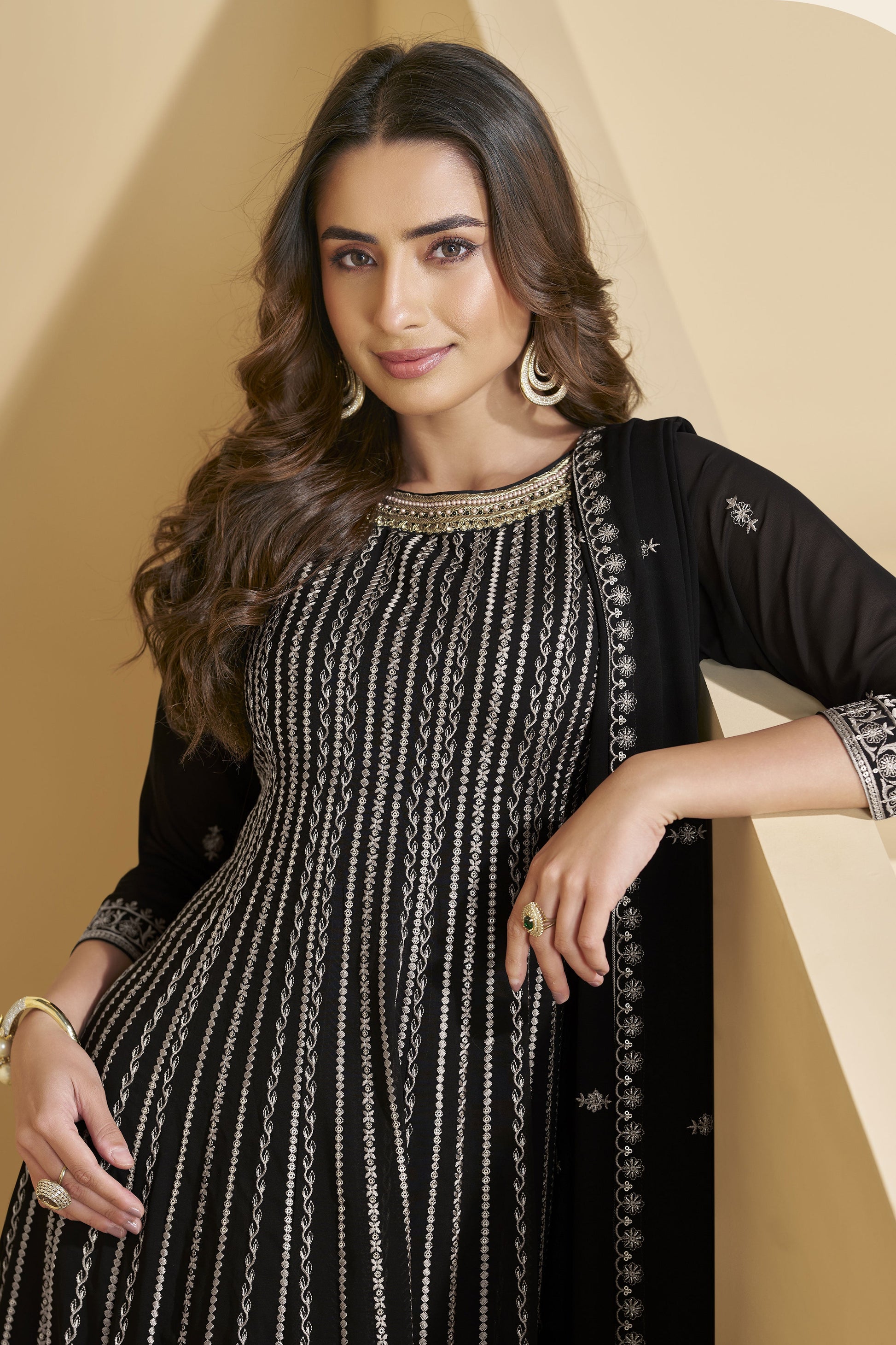 Black Readymade Heavy Work Georgette Suit-SS931_3_SareeButa.com