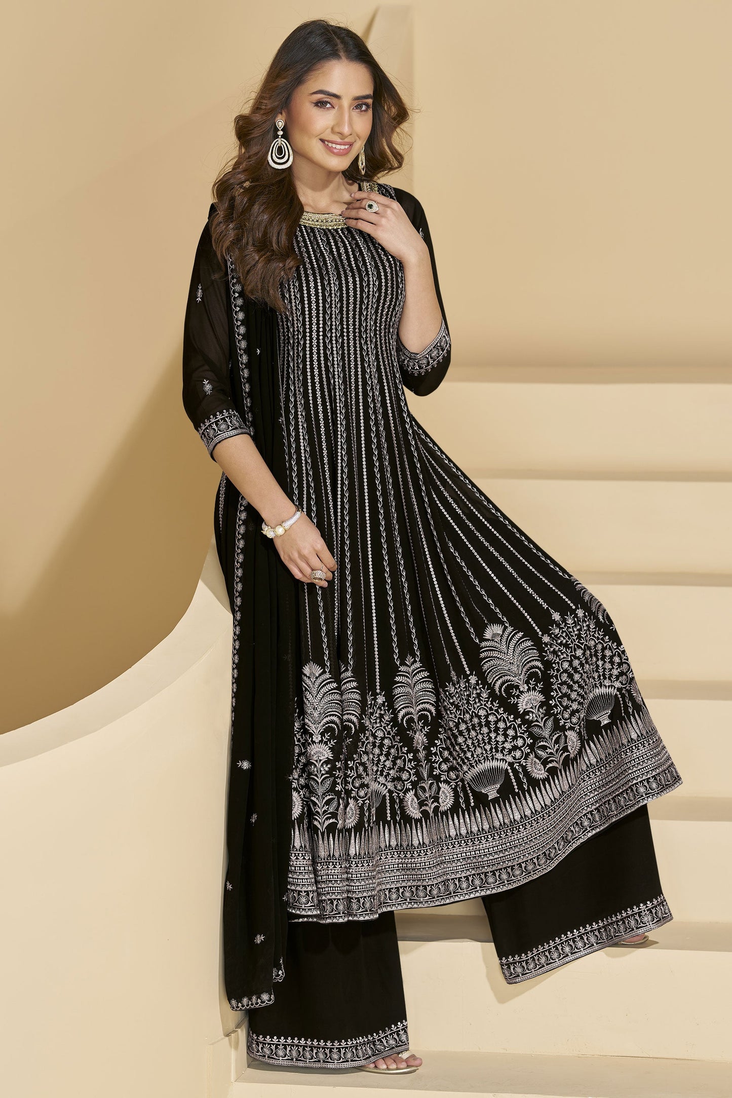 Black Readymade Heavy Work Georgette Suit-SS931_4_SareeButa.com