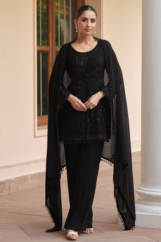 Black Readymade Moti Work Georgette Palazzo Suit-SS942_1_SareeButa.com