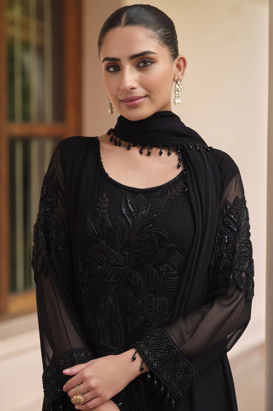 Black Readymade Moti Work Georgette Palazzo Suit-SS942_2_SareeButa.com