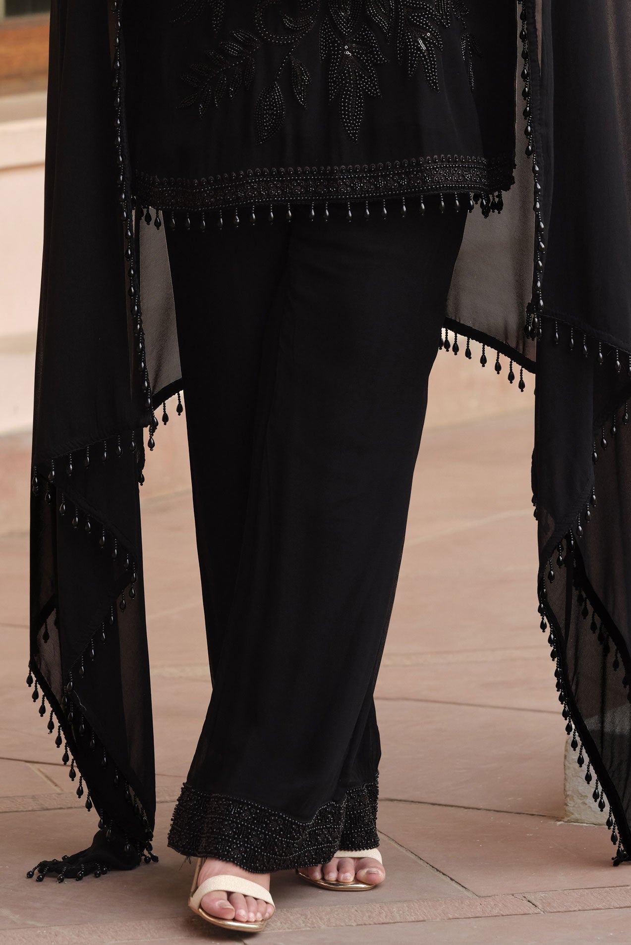 Black Readymade Moti Work Georgette Palazzo Suit-SS942_3_SareeButa.com