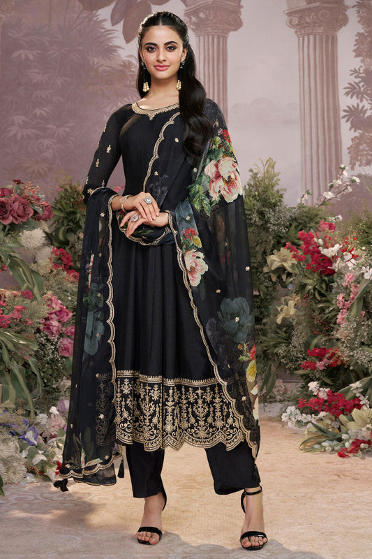 Black Readymade Silk Anarkali Suit-SS956_1_SareeButa.com
