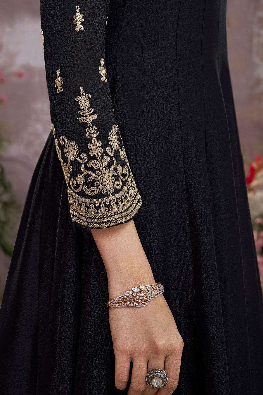 Black Readymade Silk Anarkali Suit-SS956_4_SareeButa.com