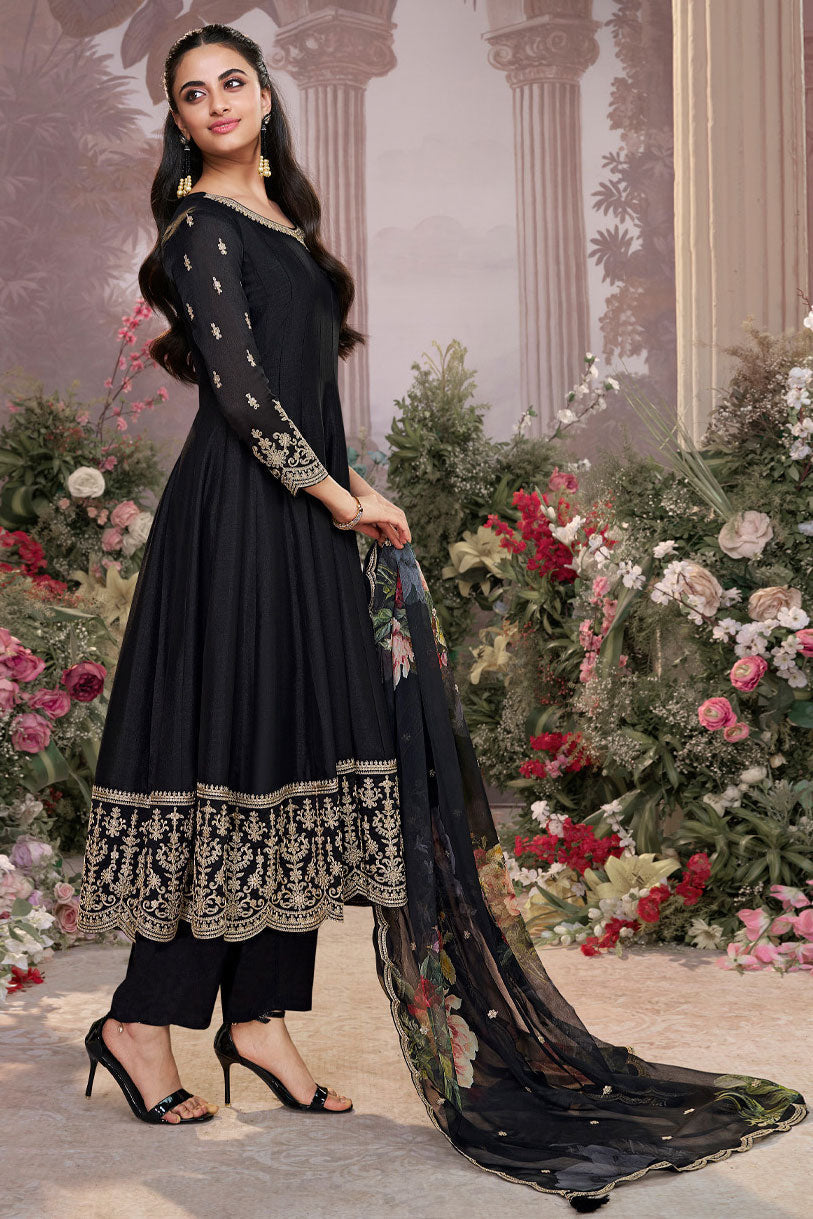 Black Readymade Silk Anarkali Suit-SS956_5_SareeButa.com