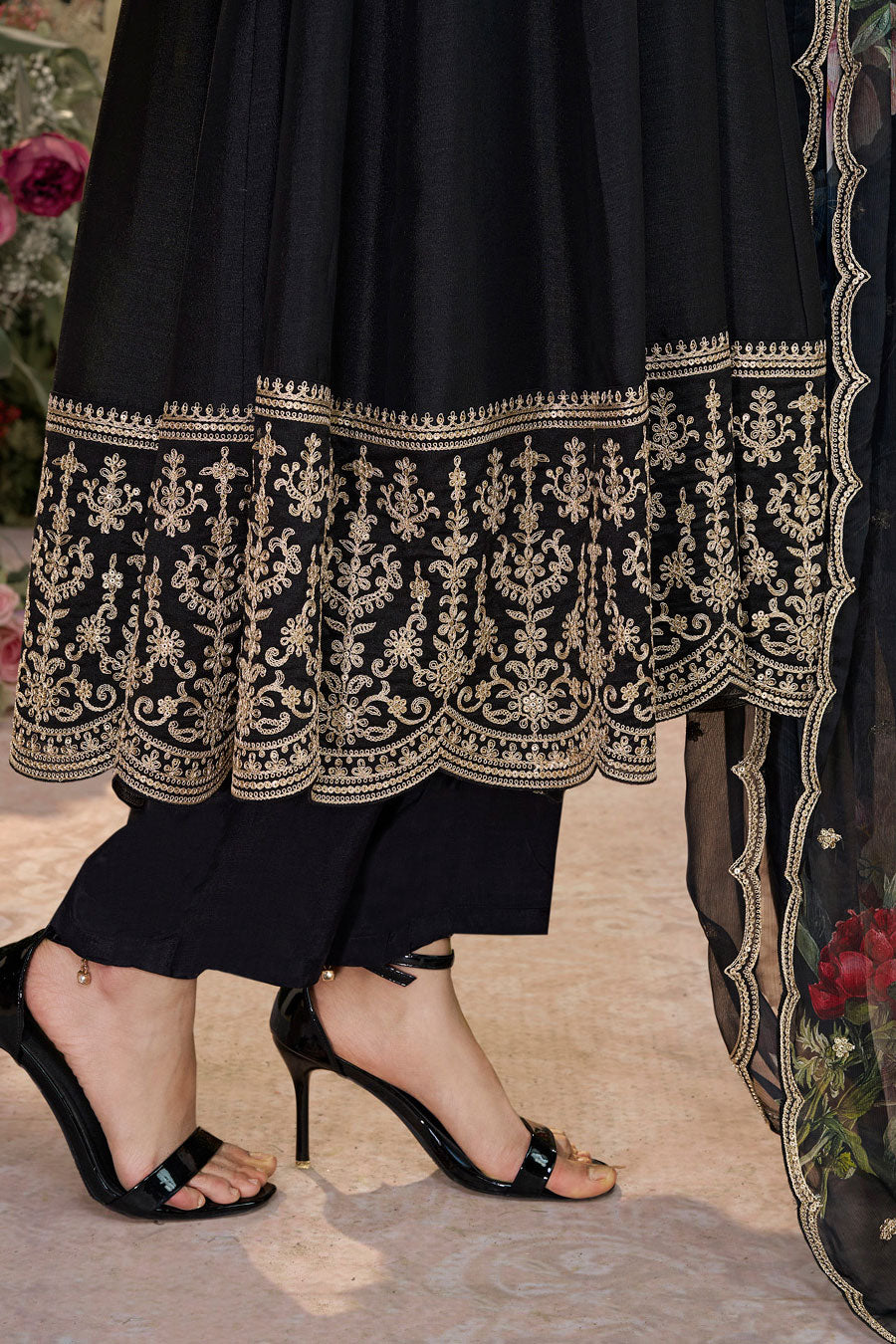 Black Readymade Silk Anarkali Suit-SS956_6_SareeButa.com