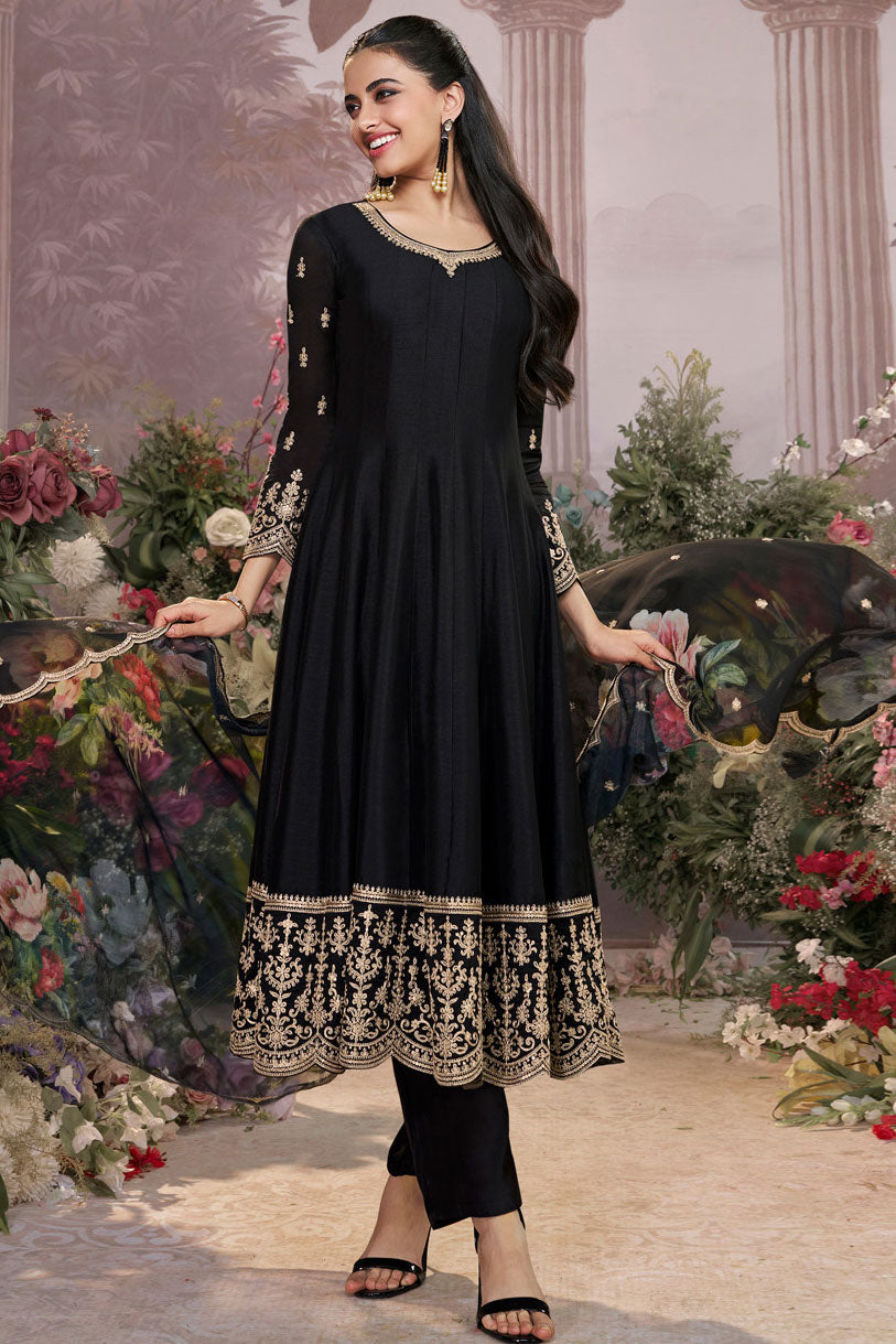Black Readymade Silk Anarkali Suit-SS956_7_SareeButa.com