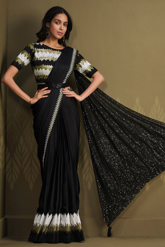 Black Sequined Crepe Silk Readymade Saree-ZB133902_2_SareeButa.com