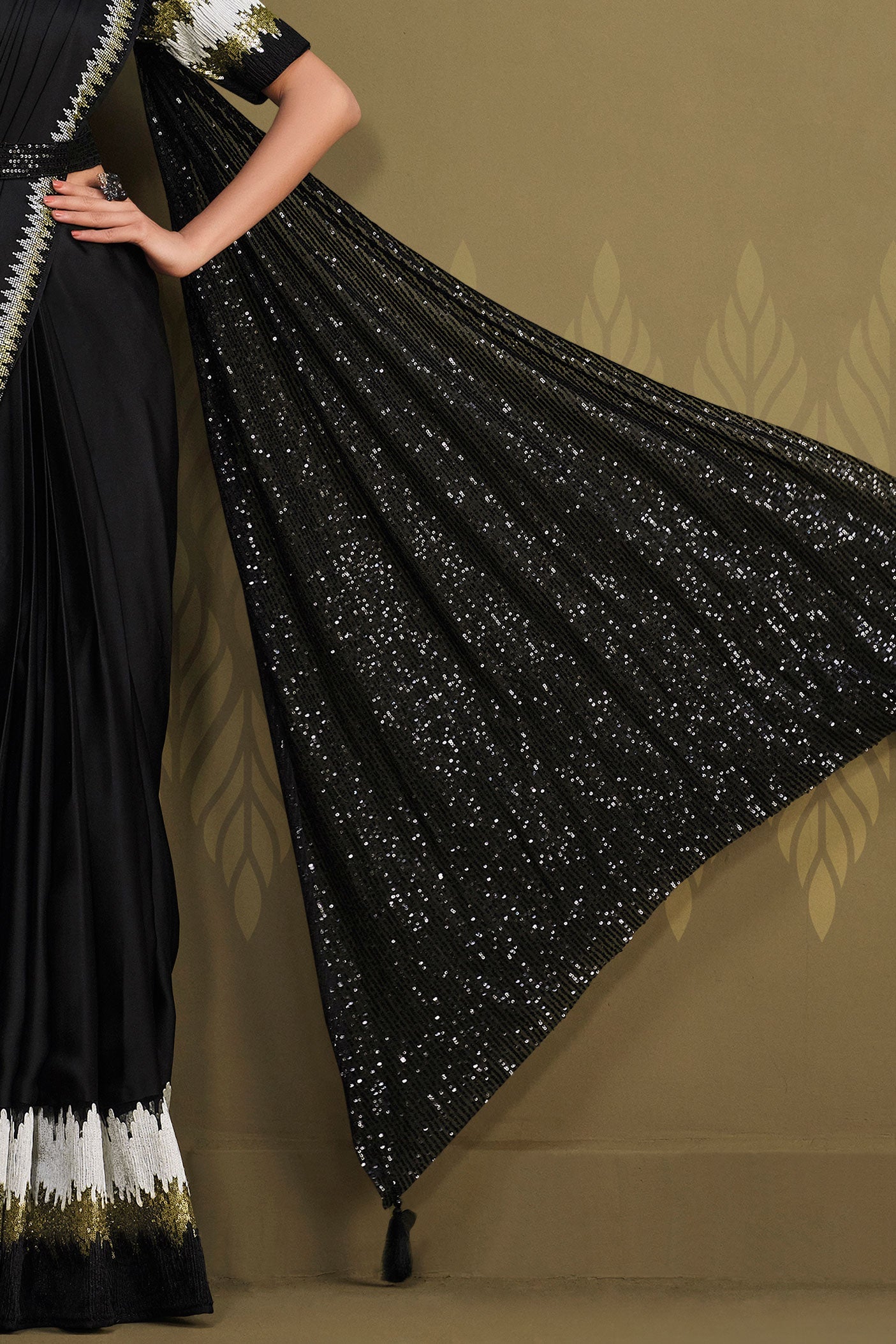 Black Sequined Crepe Silk Readymade Saree-ZB133902_4_SareeButa.com