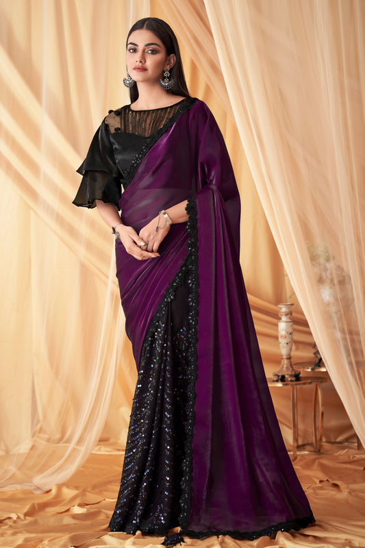 black-sequined-georgette-silk-saree-zb131071_1_SareeButa.com