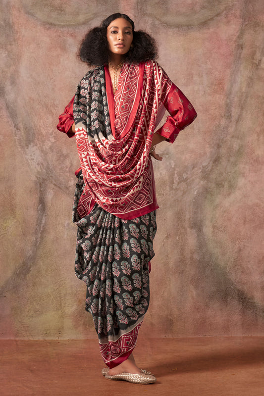 Black Ajarakh Print Satin Georgette Saree-SAR12429_2_SareeButa.com
