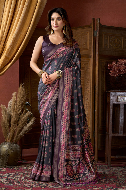 Black Ajarakh Print Silk Saree-SAR12670_1_SareeButa.com