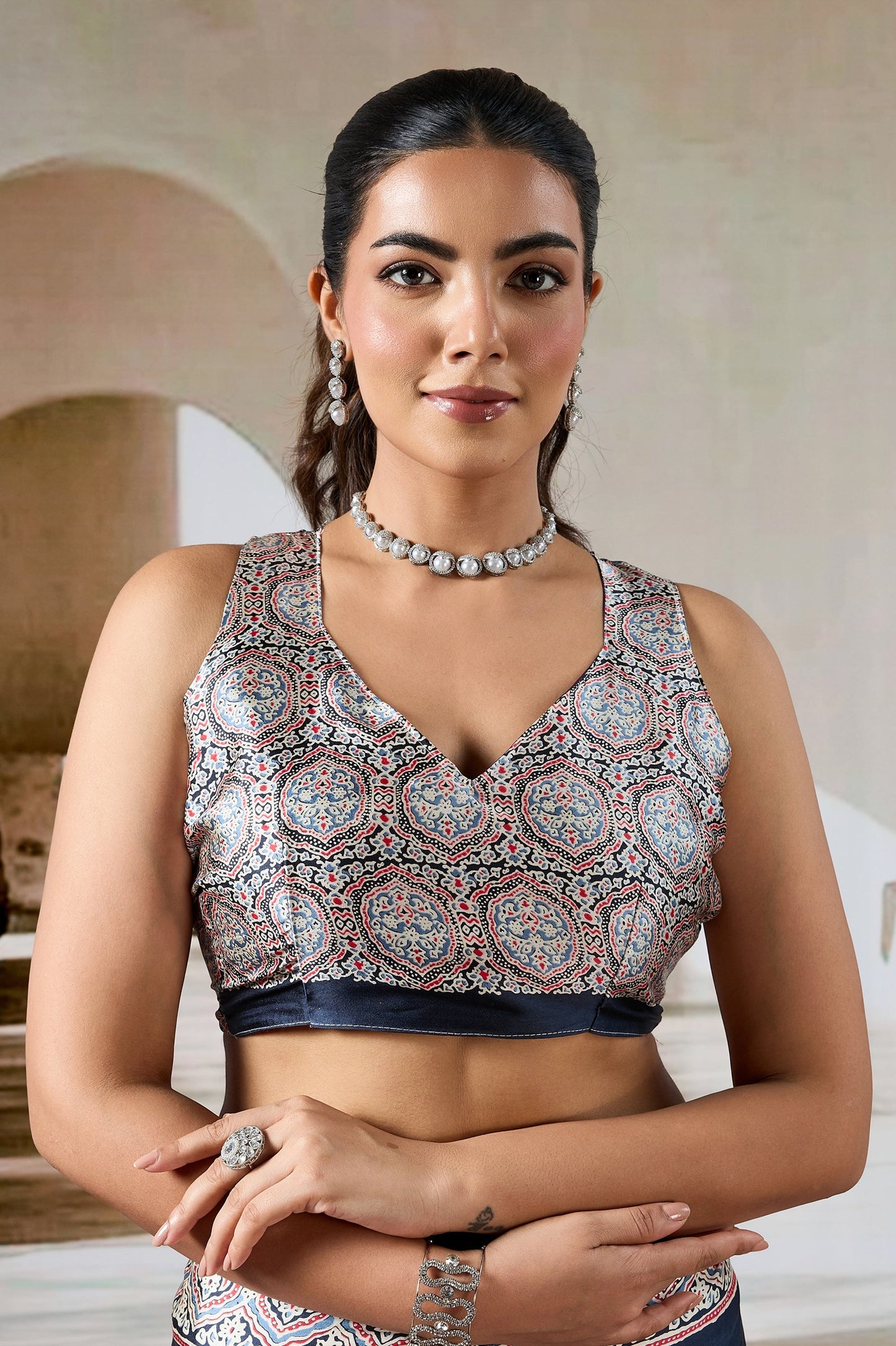 Black Ajrakh Print Satin Saree-SAR11479_5_SareeButa.com