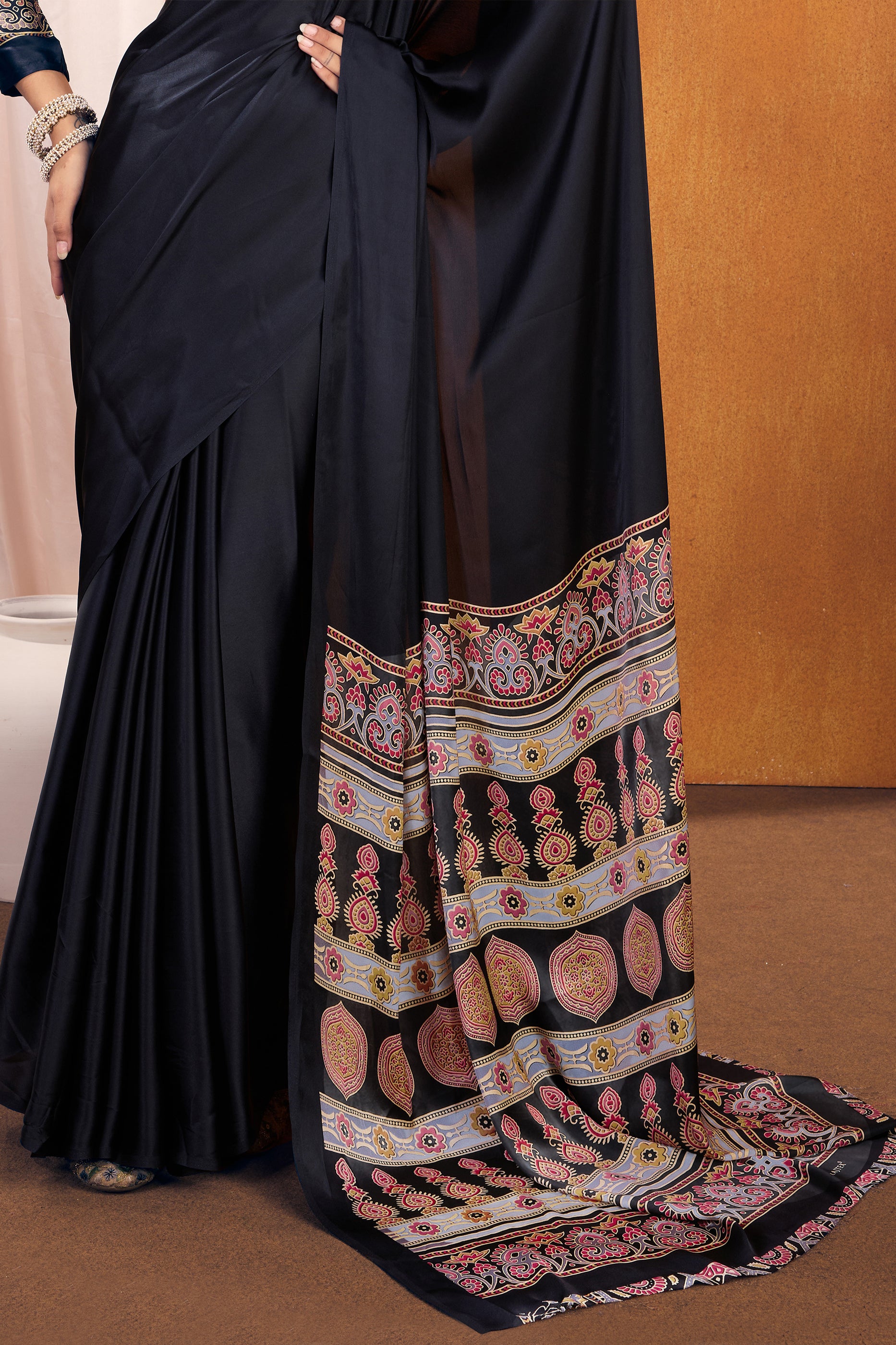 Black Ajrakh Print Satin Saree-SAR11819_5_SareeButa.com
