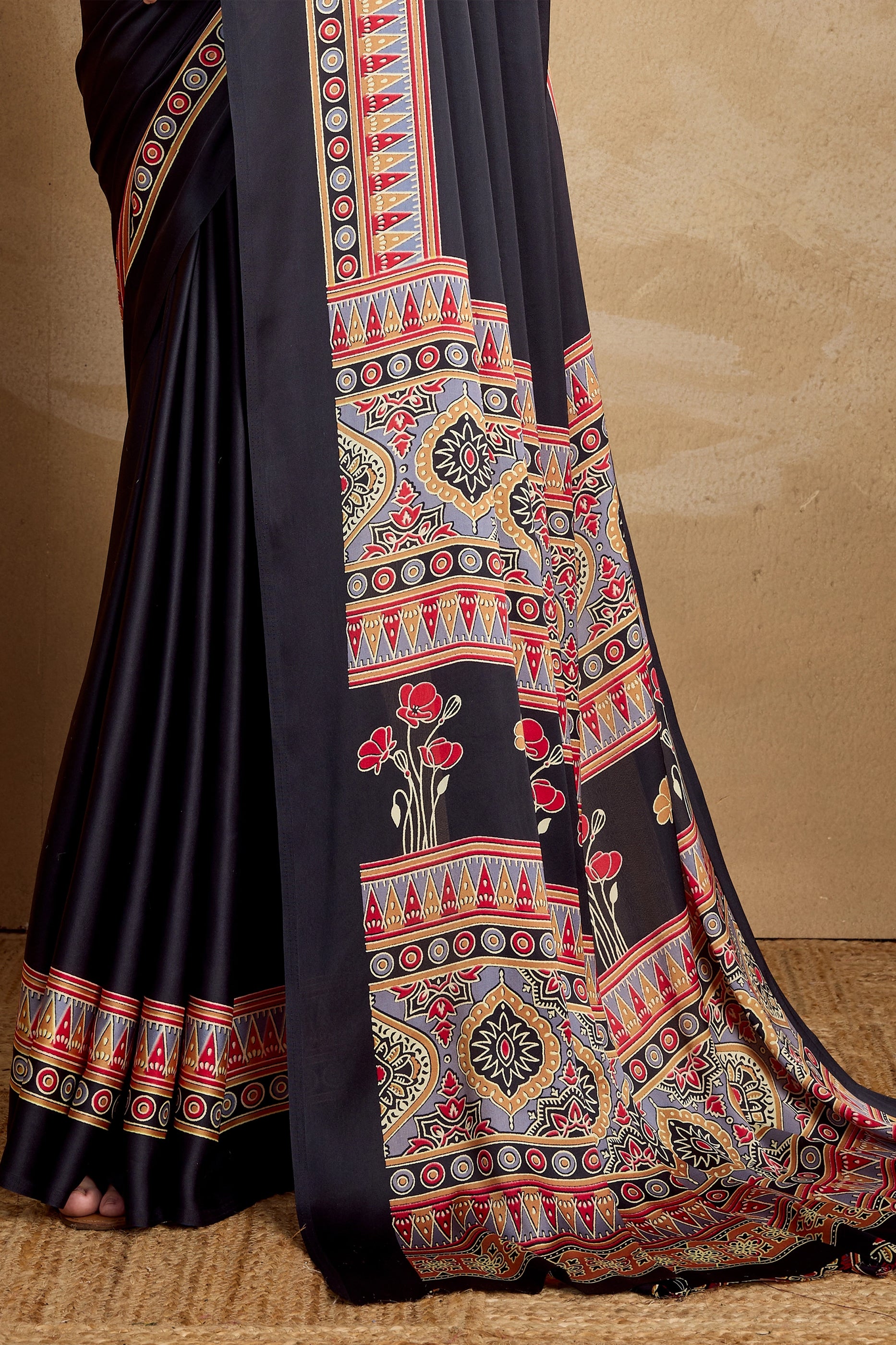 Black Ajrakh Print Satin Saree-SAR11820_5_SareeButa.com