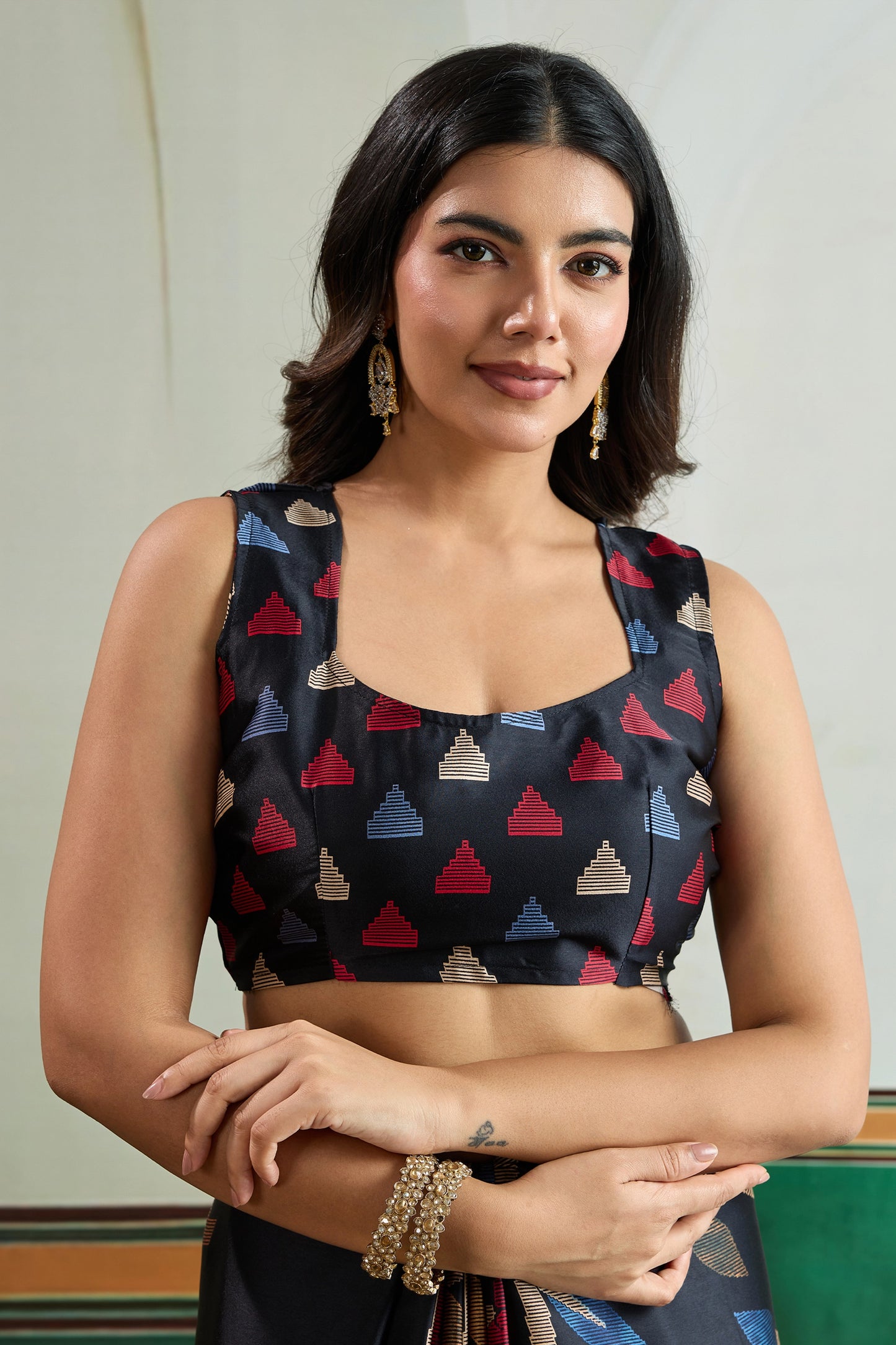 Black Ajrakh Print Satin Saree-SAR11832_4_SareeButa.com