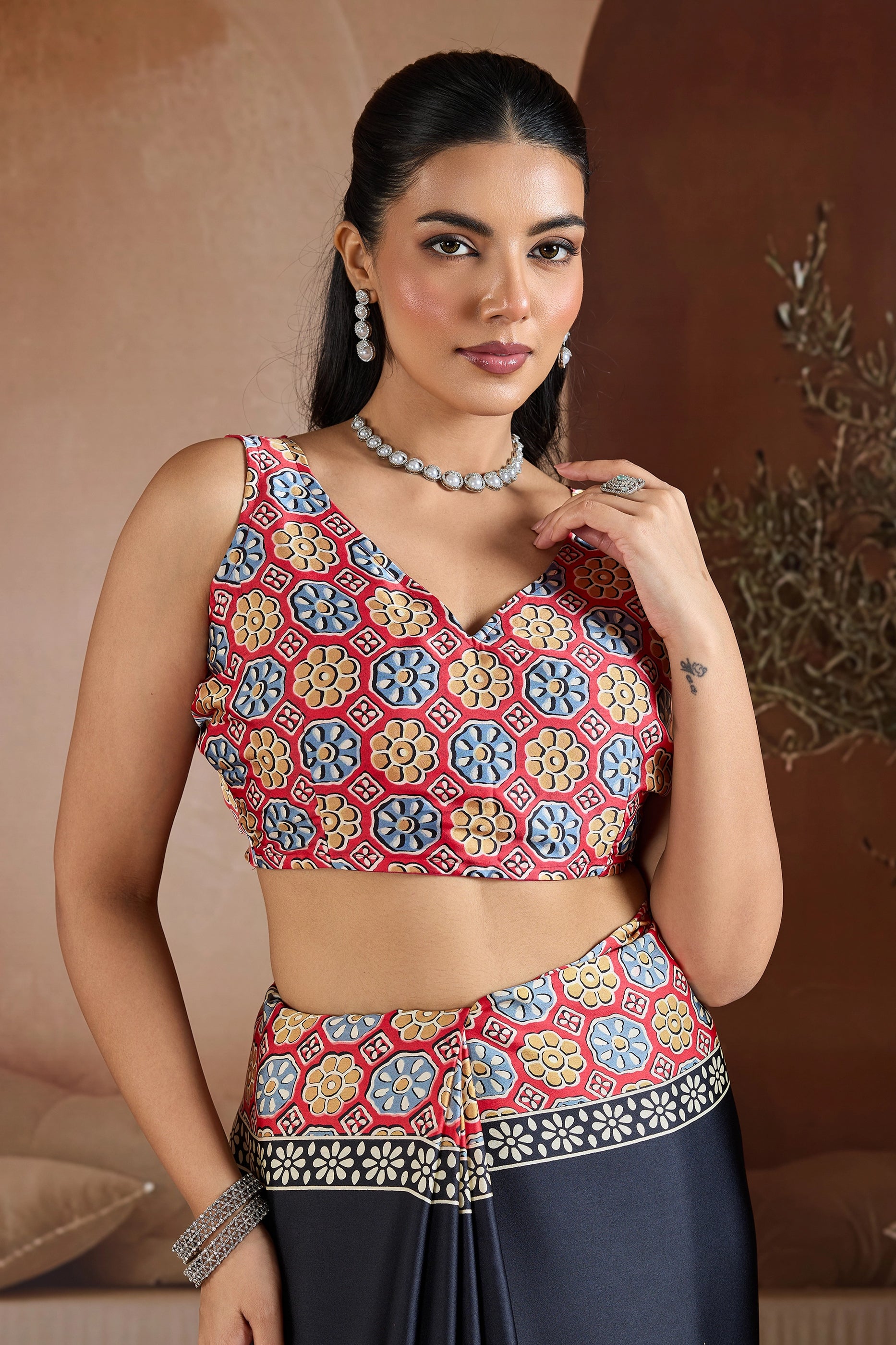 Black Ajrakh Print Satin Saree-SAR11839_4_SareeButa.com